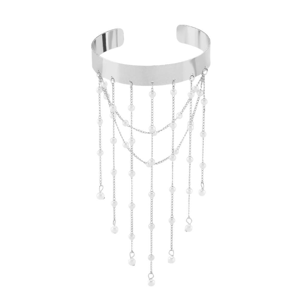 Pearl Tassel Arm Chain Adjustable Open Cuff Bracelet Armlet Armband Upper Arm Bangles  Party