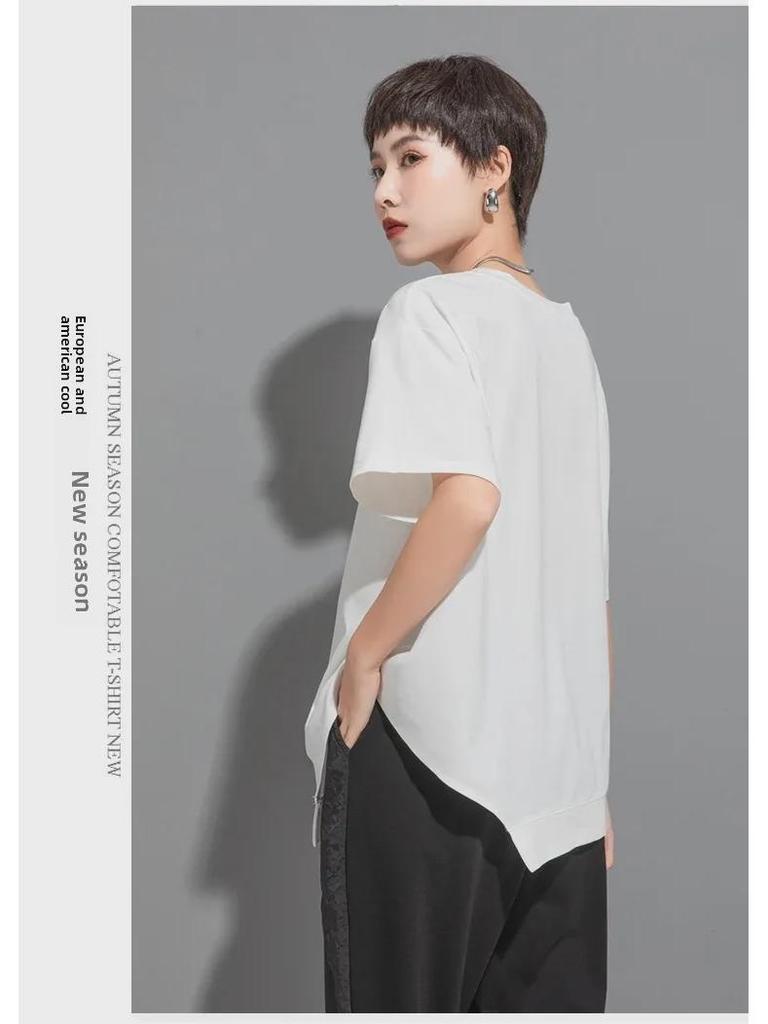 Women's Contrast Line Short-Sleeve Casual Top - Versatile European & American Style