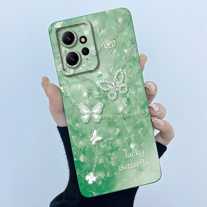 For Xiaomi Redmi Note 12 4G Phone Case Simplicity Butterflies Floral Soft Liquid Silicone Back Shell For Redmi Note12 4G Covers