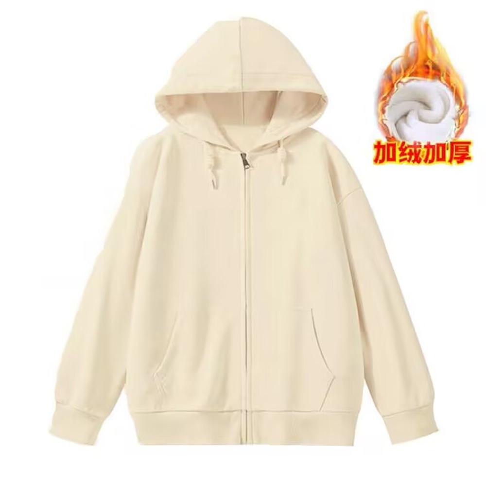 Women's Hood Collar Long Sleeve Zip Up Hoodie Loose Fit Minimalist Sweatshirt Jacket