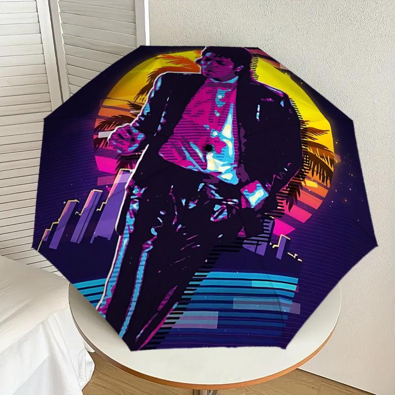 1pc Michael Jackson Automatic Folding Umbrella, Portable Collapsible Design, Casual Outdoor Accessory L1202017