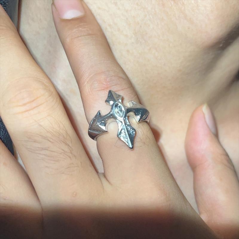Gothic Crosses Inlaid Adjustable Band Allergy Proof Metal Ring Unisex Accessory For Concerts Night Event