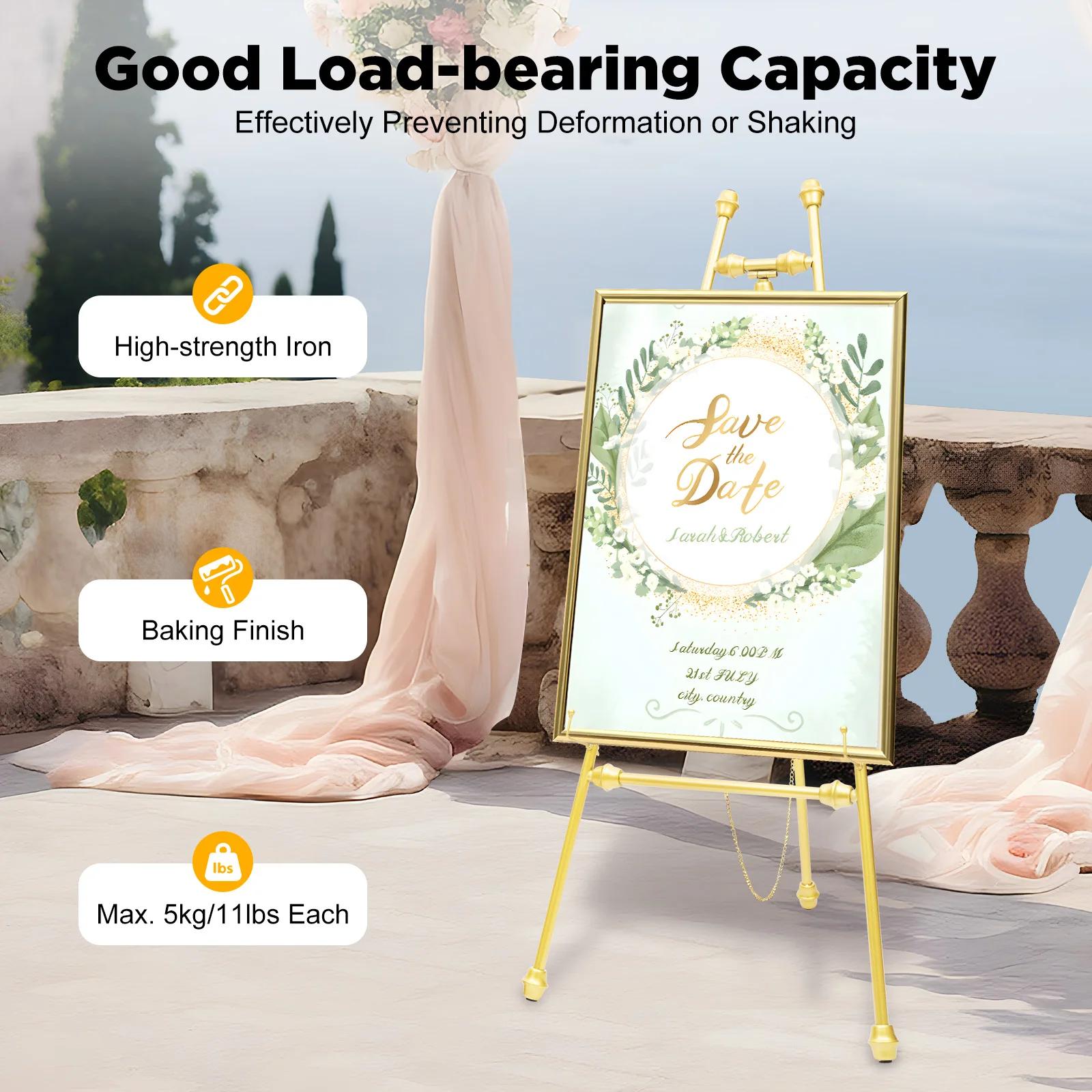 

2 Golden Wedding Reception Photo Frame Display Stands A-shaped Framework Metal Floor Easel Stand Portable Large Wedding Easel United States