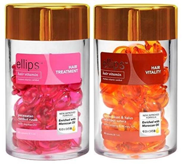 

[Идеально для поврежденных волос!] Витамины для волос Ellips 50 таблеток x 2 набора несмываемого средства для гладкости волос (розовый x коричневый) [Параллельный импорт]