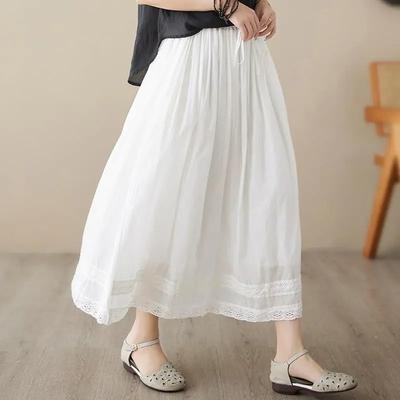 Literary Retro Cotton and Linen Skirt Summer Loose and Elegant Large Swing A-line Skirt