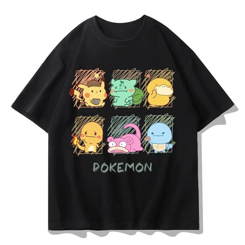 

Pokemon Joint ShortSleeved TShirt Pure Cotton Summer Top for Men And Women Pikachu Duck Design 4XL