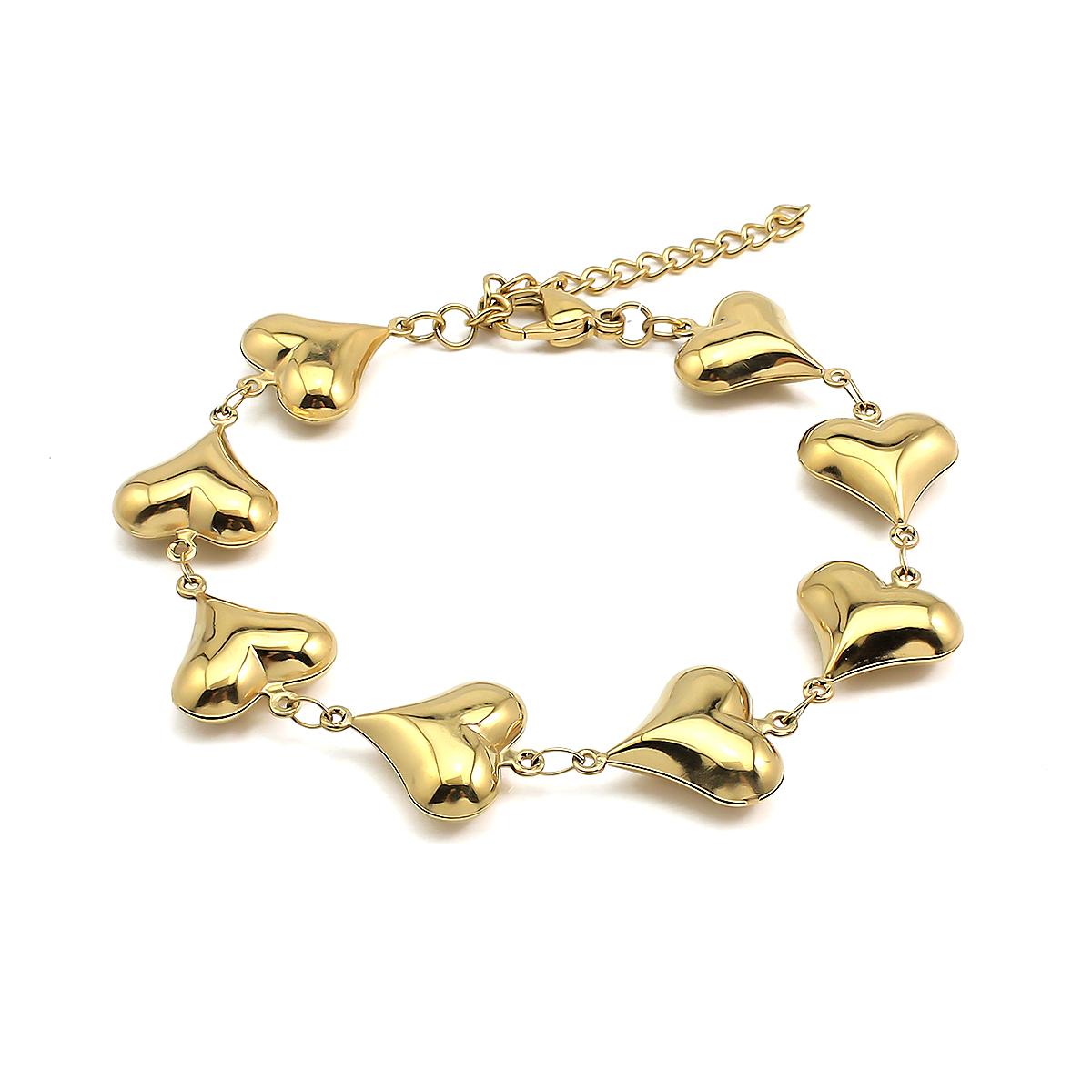 

Fashion Wholesale Gold Plated Stainless Steel Heart Charm Lovely Bracelet Necklace Set Jewelry for Woman Gift