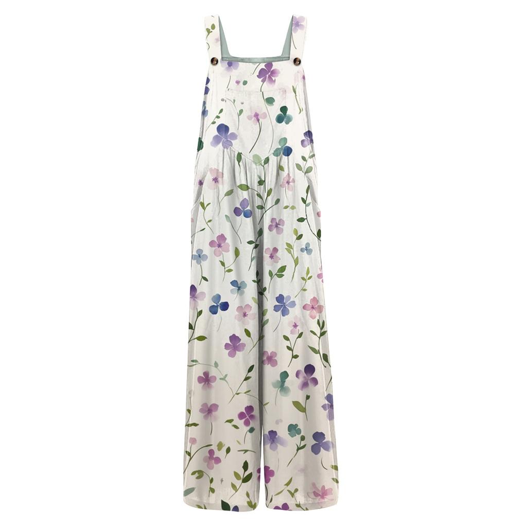 Women's Casual Jumpsuit Sleeveless Fashion Floral Print Jumpsuit