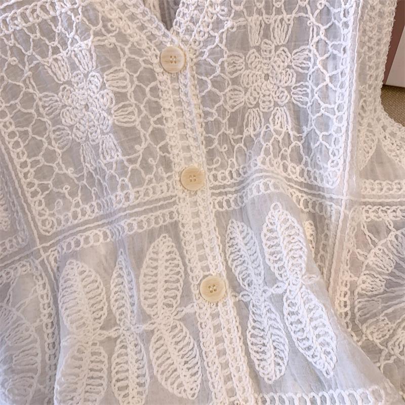 DIMANAF 2025 New Short Vest T-Shirt Women Sleeveless Buttons Knitting Lace Vest V-Neck Summer Style Basic Tops Tees Loose Clothing