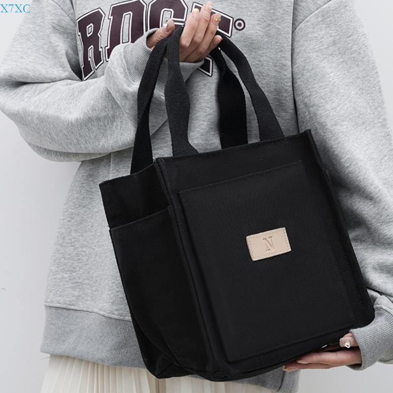 X7XC Convenient Canvas Lunch Bag with Multiple Compartments Japanese Handbag Perfect for Carrying Your Belongings