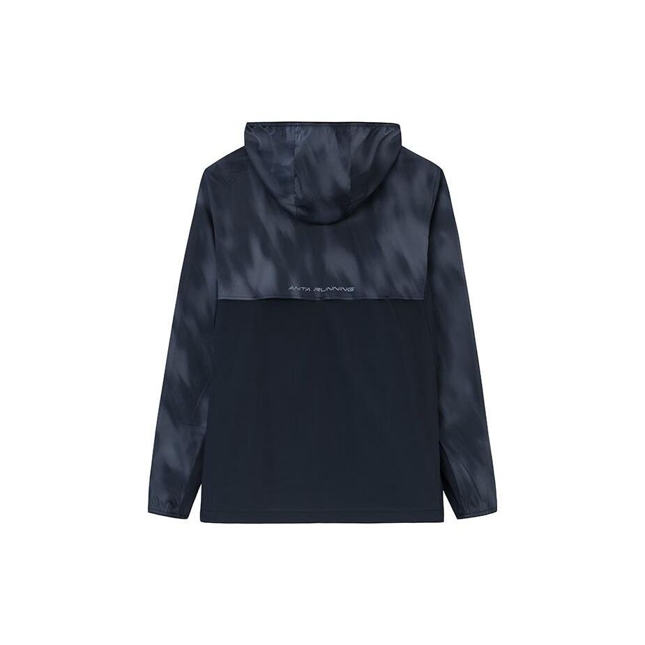 Anta Full Print Logo Color Block Zip Up Hooded Long Sleeve Windbreaker Jacket Men jackets Basic-Black 152335604-1