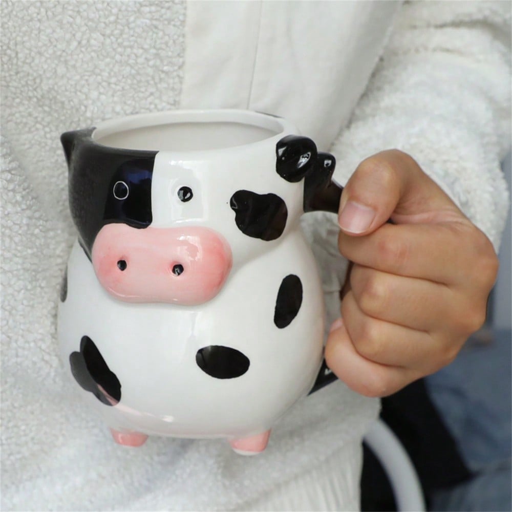 1pc Cute Cow Ceramic Mug, Handmade Large Capacity Milk Cup, Animal Themed Juice Cup, Birthday, Christmas, Valentine's Day Gift Back To School