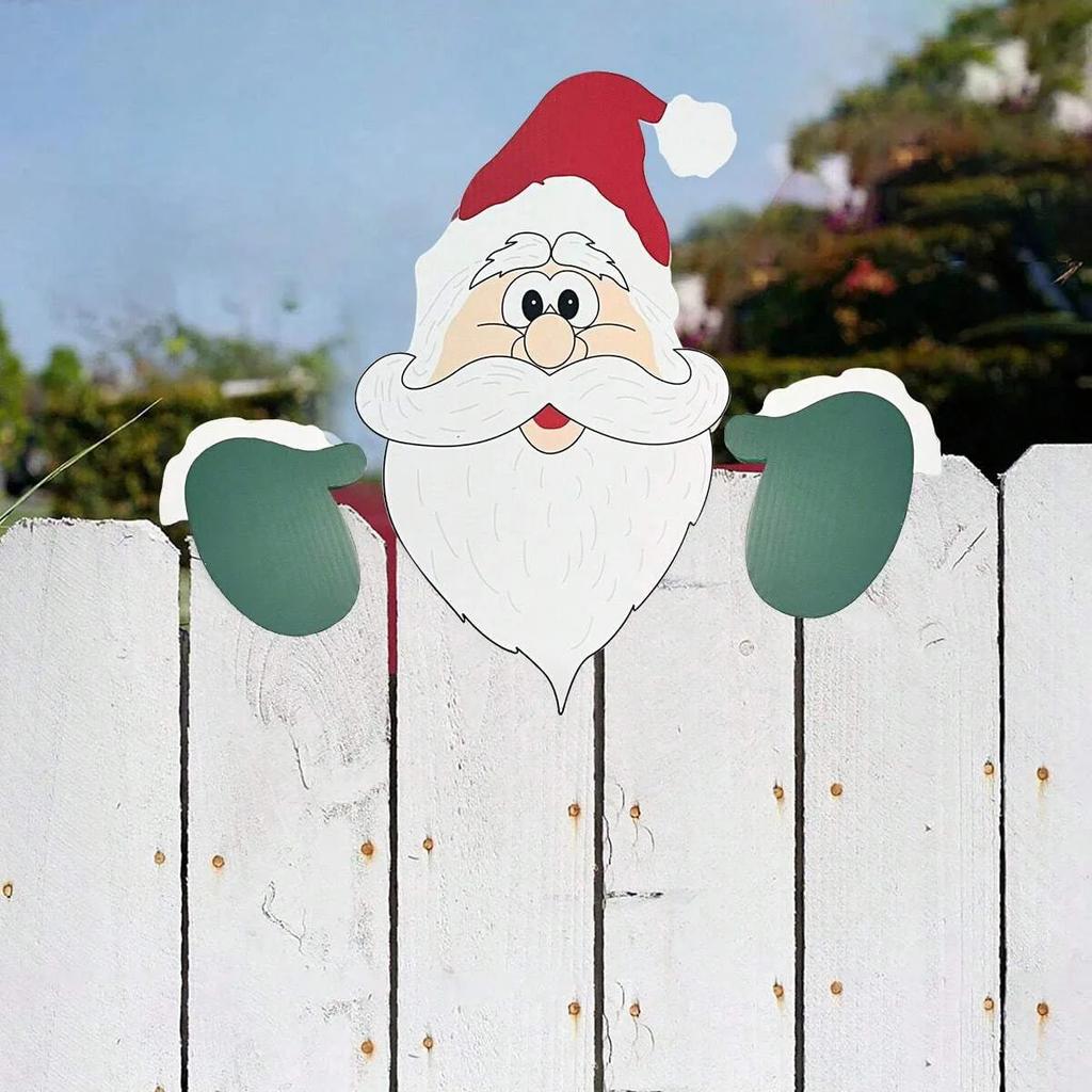 1pc Christmas Fence Ornaments Santa Clause Peeker Yard Ornaments Indoor Outdoor Ground Placard DIY Festival Gift