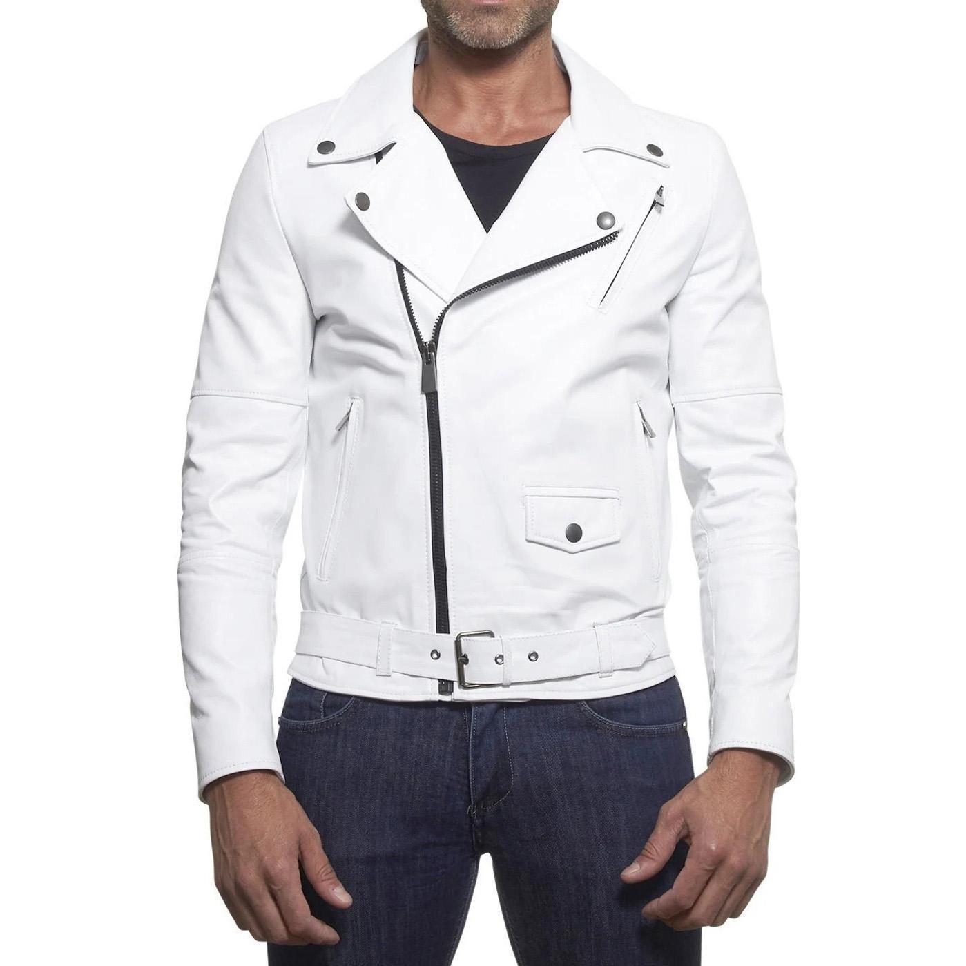 

SkinOutfit Men s Genuine Lambskin White Leather Jacket Stylish Motorcycle Bomber Biker Outerwear MJ 59 XXXL білий