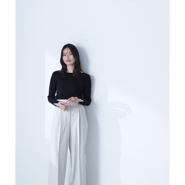 Beauty Basic Boat Neck x Black [Natural Basic] Sweater, All-Knit Series, Knit, Off-White