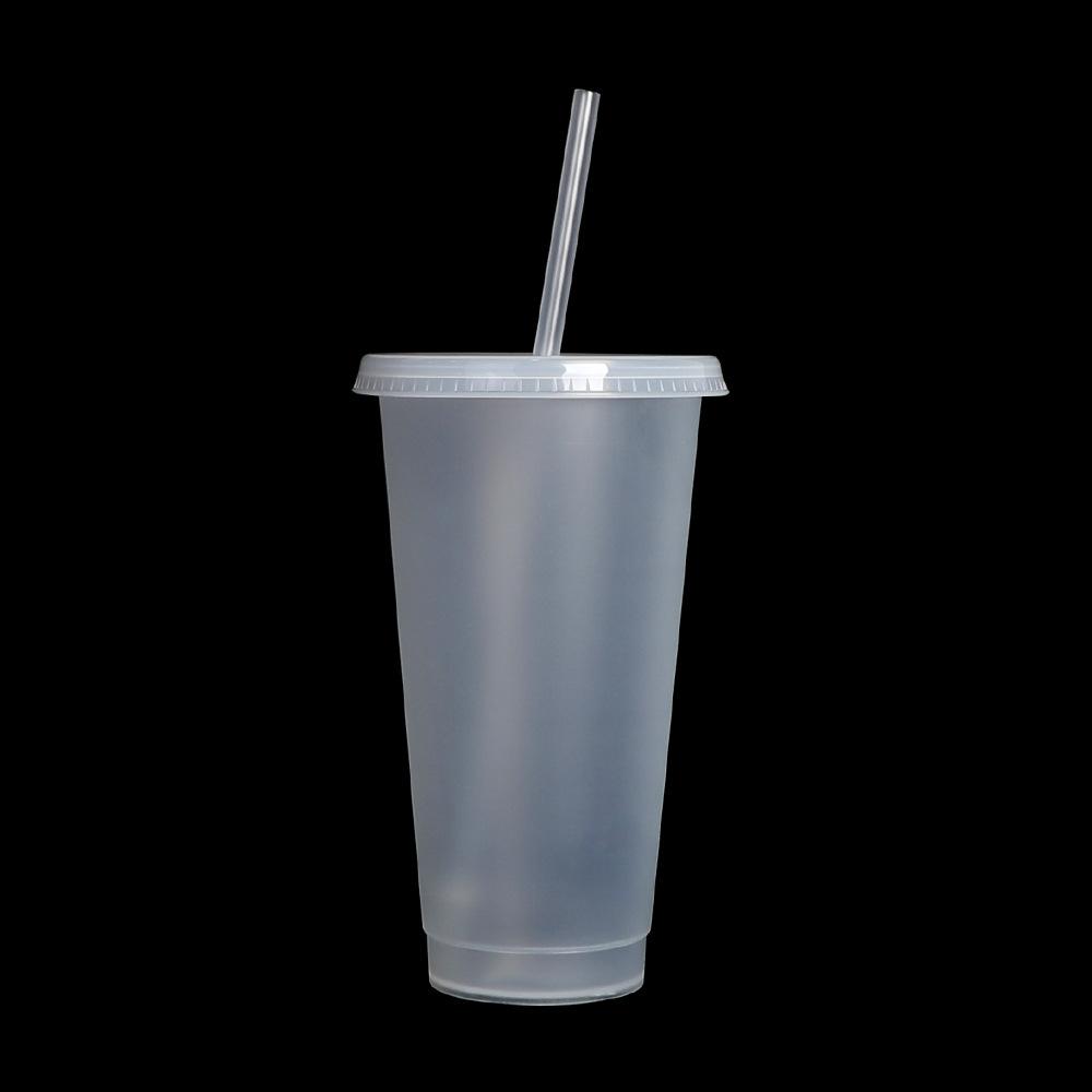 710ml Black White Straw Cup With Lid Color Change Coffee Cup Reusable Cups Plastic Tumbler Matte Finish Coffee Mug DROPSHIPPING