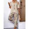 Nuovo Stile Tuta Casual da Donna Stampata Larga Due Pezzi Pantaloni a Maniche Corte e Top alla Moda Off-the-shoulder