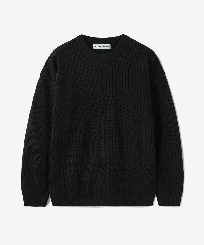 BLOND9 Crew Neck Rib Knit Sweater_Black