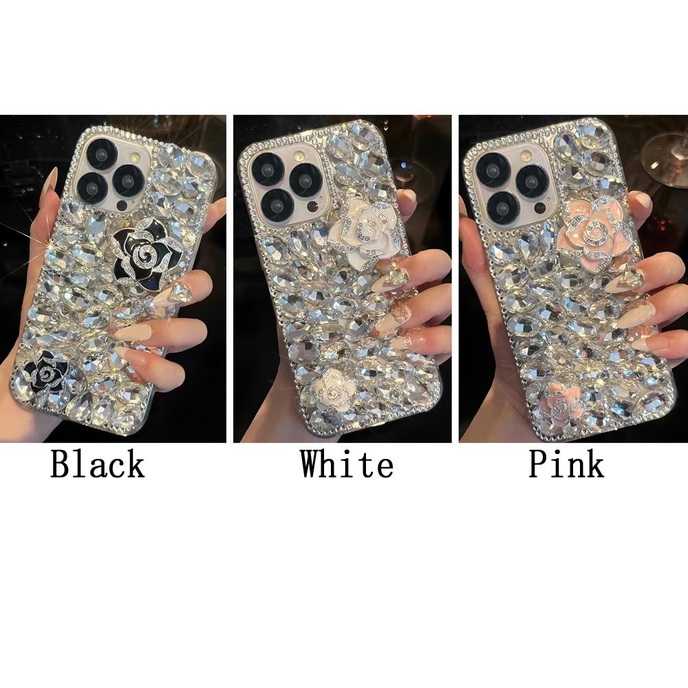 Glitter Bling Crystal Rhinestone Camellia Flower Phone Case For Samsung Galaxy Note 20 Ultra 10 Plus Xcover 7 Pro Sparkly Diamond Cover