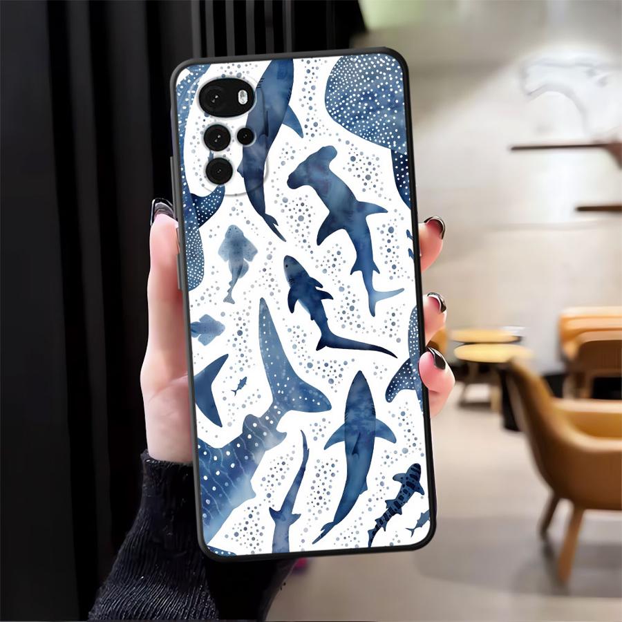 Case for Motorola Moto G71 G51 G73 G50 G52 G53 G30 G32 Edge 20 Pro 30 Lite G60s G22 Edge40 Phone Cover Ocean Shark Whale Design