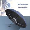 Large Dual-Purpose Sun and Rain Umbrella for 2-3 People, Reinforced Three-Fold Design with Printed Logo