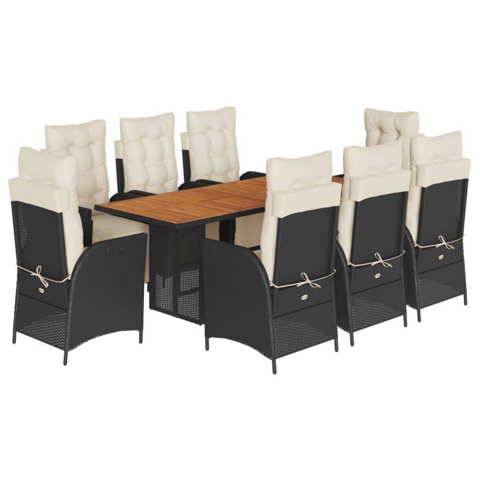 VidaXL Ensemble à Manger de Jardin avec Coussins 9 pcs, Table et Chaises avec Dossier Réglable, Meubles d'Extérieur, 3213367