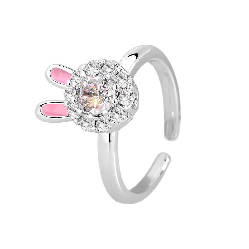 Douyin Women's Cute Rabbit Zirconia Rotatable Open Ring - Light Luxury Niche Design for Index Finger