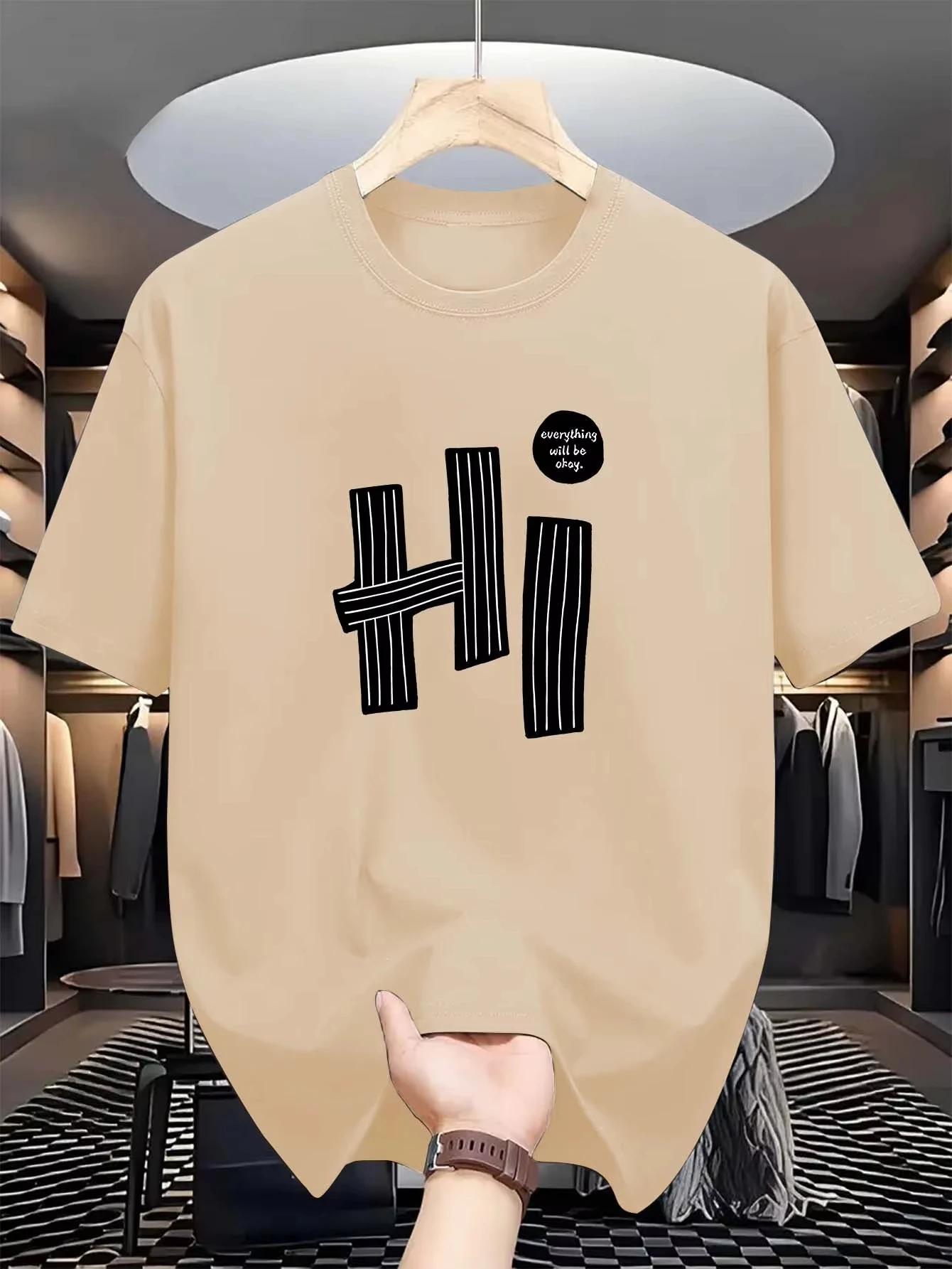 

Простая мужская 2D-футболка с принтом американской буквы HI, повседневная и удобная летняя одежда с коротким рукавом и круглым вырезом для женщин 4XL