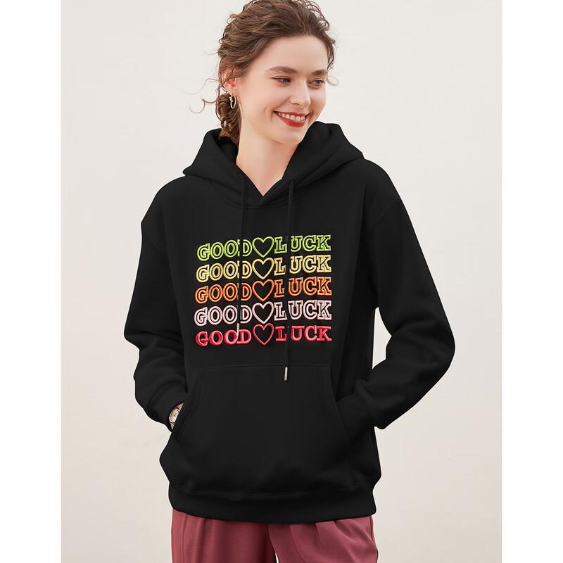 Damen Fleecegefüttertes Besticktes Kapuzensweatshirt