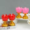 2-Pack Temple Flameless LED Lotus Candle with Base Safe and Smokeless Electronic Candle for Party Buddha-karya Festival
