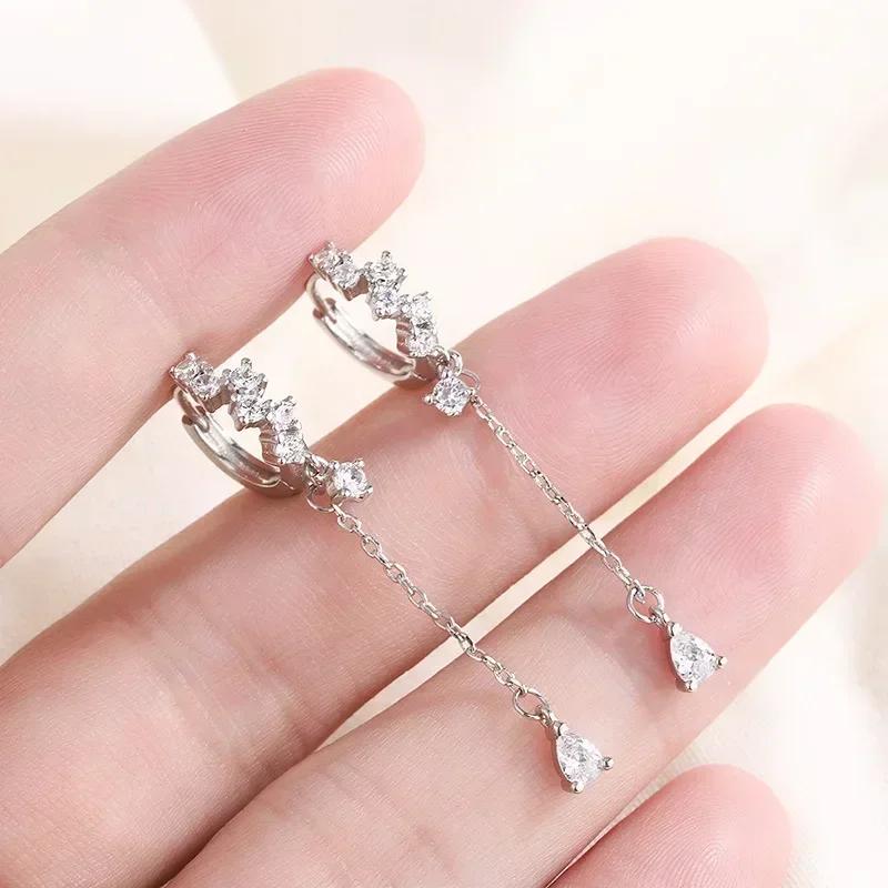925 Silver Ear Needle Crystal White Zircon Silver Series Tassel Drop Earrings Luxury Fashion Party Jewelry Accessories