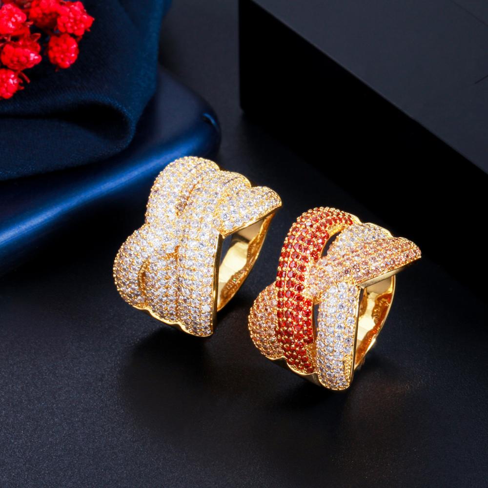 Zircons Adjustable Luxury Geometry Bold Statement Twist Cubic Zirconia Ring for Women Bridal Engagement Wedding Jewelry J0146