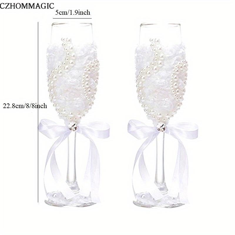 1 Pair Wedding Champagne Glasses Bride And Groom Champagne Flutes Premium Lace Decor Wine Goblet For Bar Pub Club Restaurant And Home Use Drinkware Fo