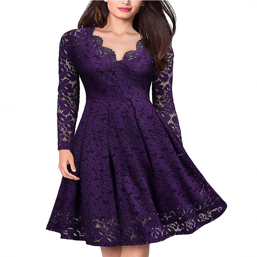 Lace V-Neck Swing Dress - European & American Style Women's Fashion