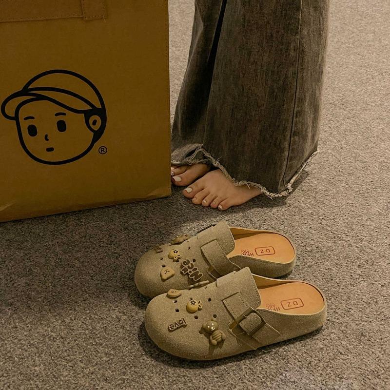 Baotou Crocs Half-slippers Women's Spring Shoes Retro Breathable One-foot Flip-flops