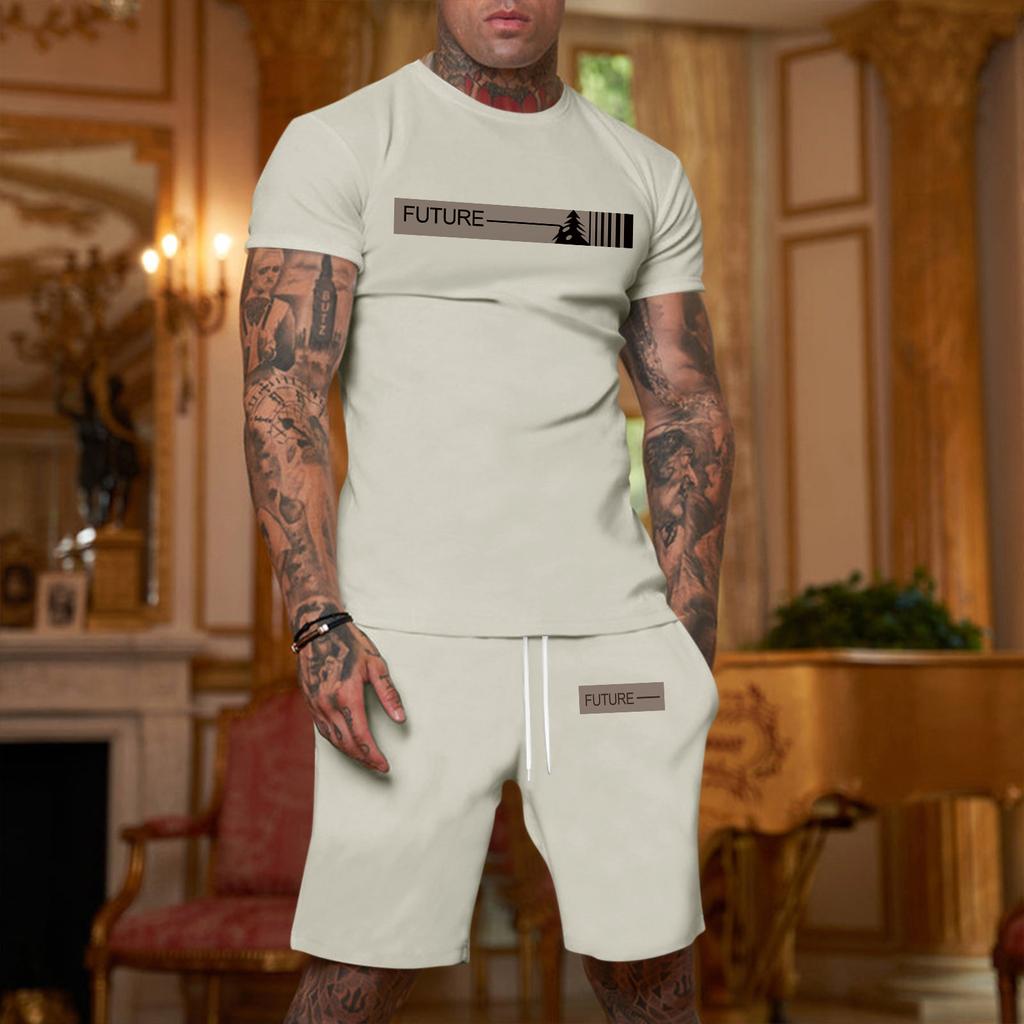 Herren bedrucktes Übergrößen lockeres Kurzarm- und Shorts-Set Lässiges Kurzarm- und Shorts-Set