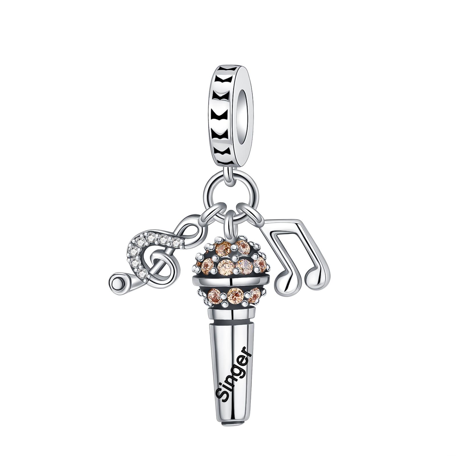 

copper Diamond Microphone Musical Charm Bead Charms Compatible With Authentic Bracelets Charm Bead Charms Necklaces Diy Women Jewellery