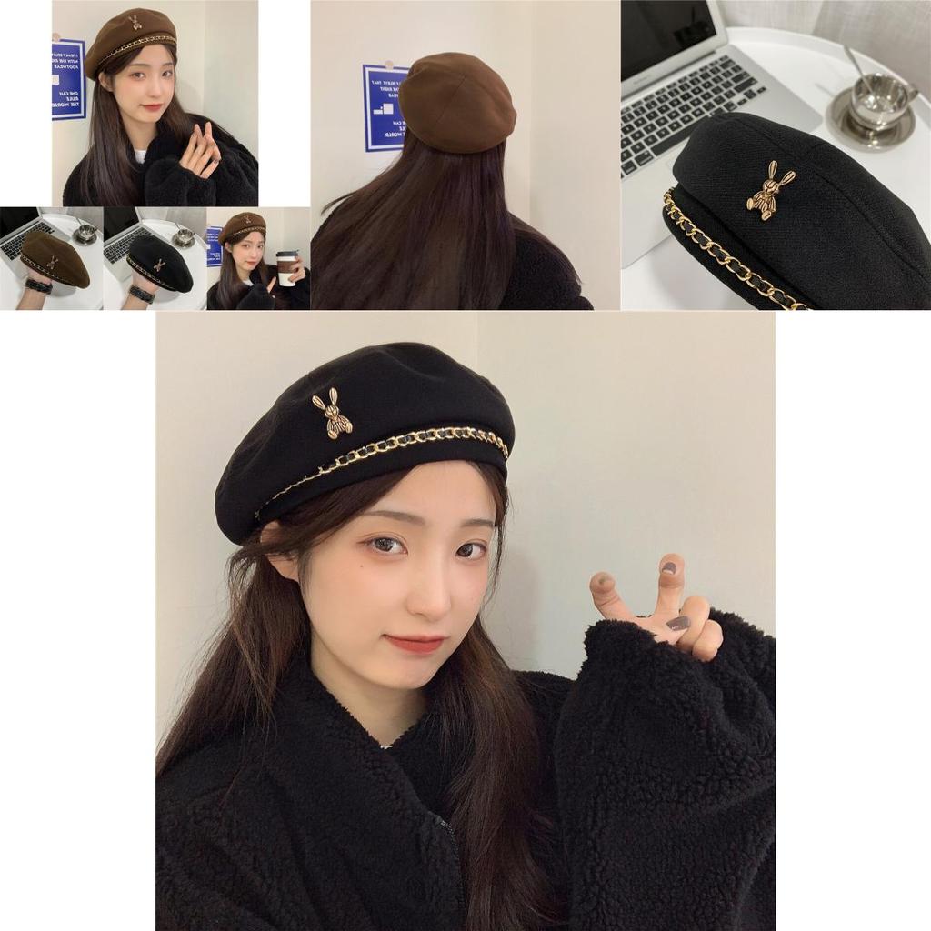 Vintage Fashionable Beret For Women Sweet Look With Chain Detail Autumn Winter