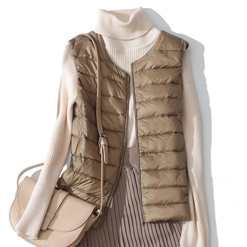 Women's Lightweight Sleeveless Down Vest: Short Round Neck, Autumn/Winter, Plus Size.
