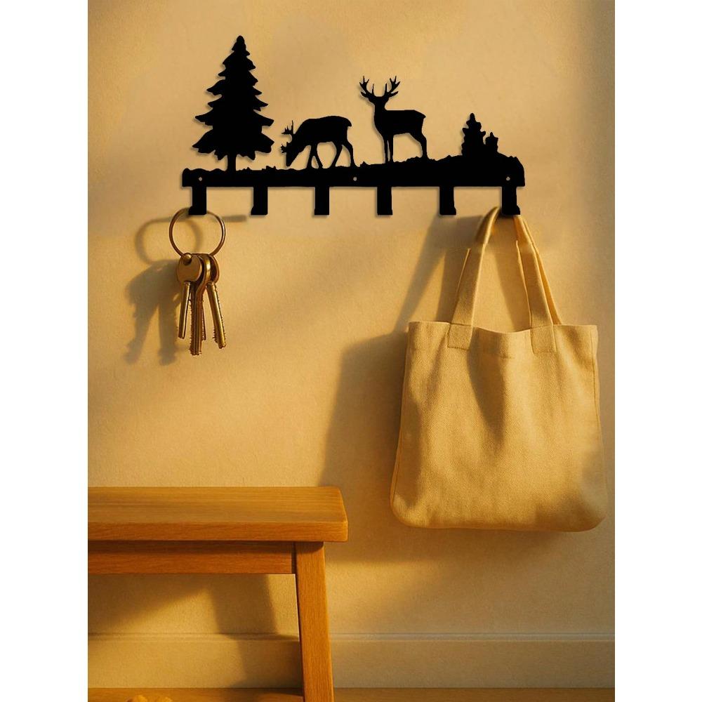 Stylish Metal Elk Key Holder Wall Hook for Entryway, Living Room, Bedroom, Rustic Home Organizer, Space-Saving Unique Gift