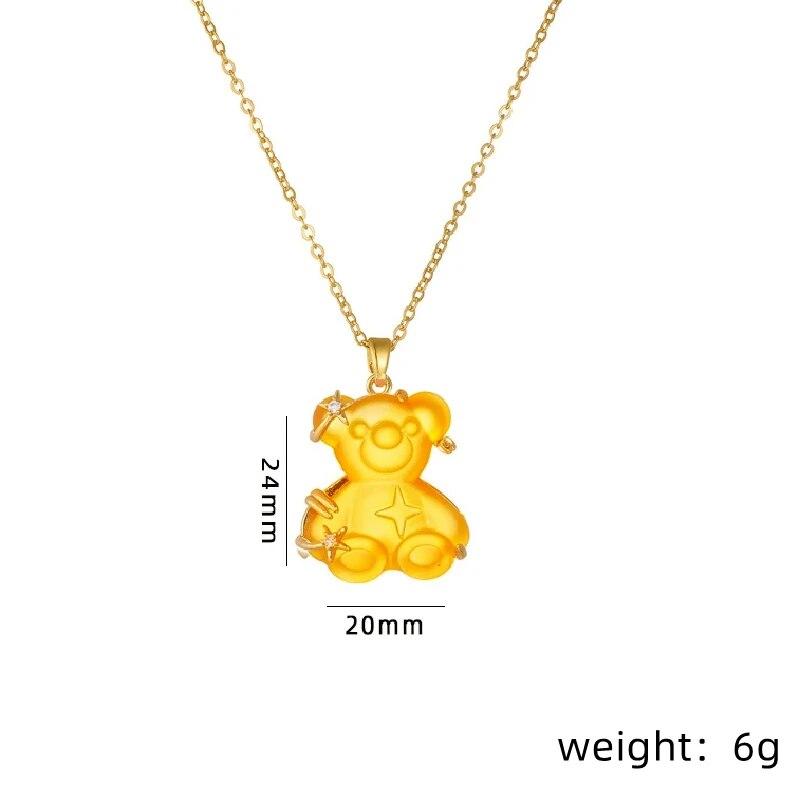 1 Pcs Ins Wind Star Copper Pendant Inlaid With Resin Candy Bear With Stainless Steel Chain Simple Necklace