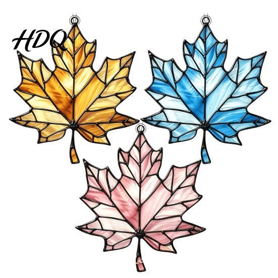 Indoor Autumn Party Supplies Acrylic Maple Leaf Suncatcher for Home Decor Stained Glass Decorative Leaves Style Window Hanging Ornament Thanksgiving