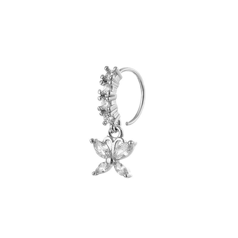 Cross & Butterfly Zirconia Nose Ring Stud Set, Adjustable Piercing Jewelry