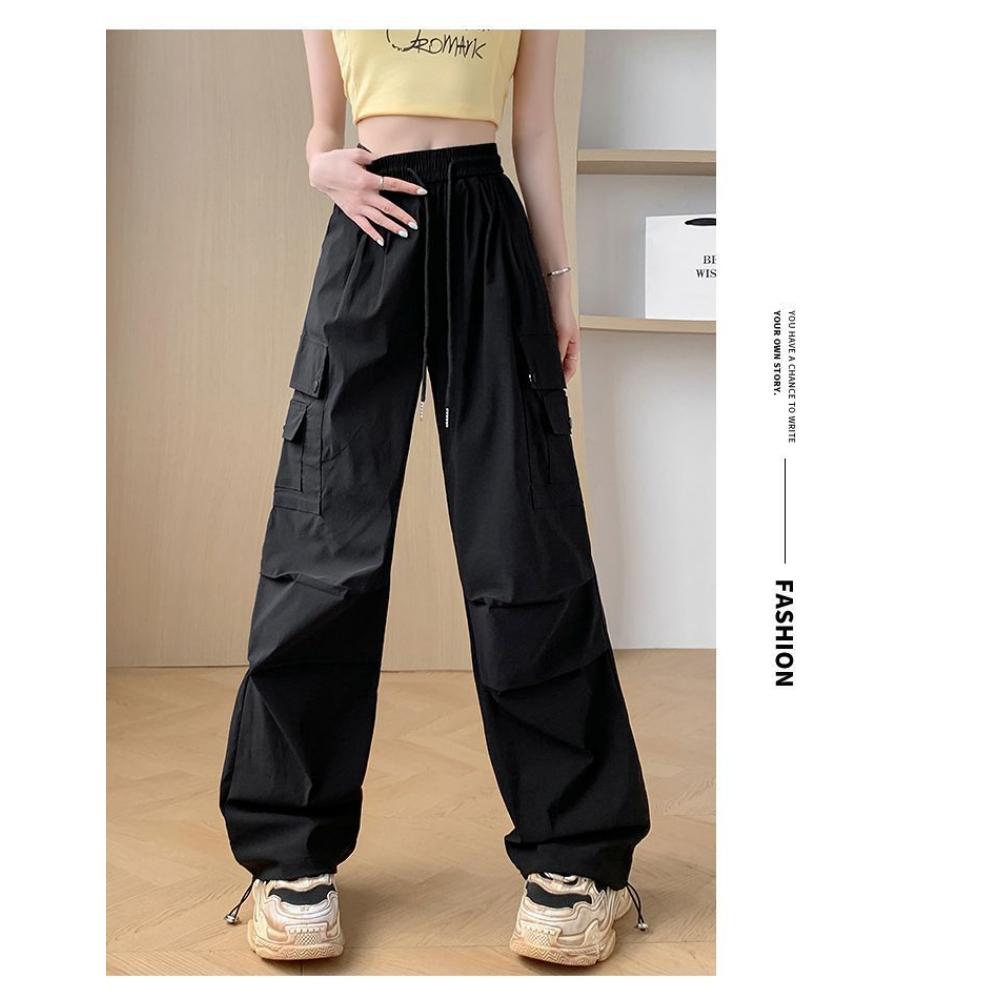 Trendy Pink Workwear Thin High-waisted Loose Casual Straight Pants