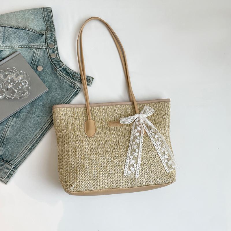 

Summer straw woven large-capacity tote bag 2025 new Japanese simple small fresh woven bag college student shoulder bag хаки