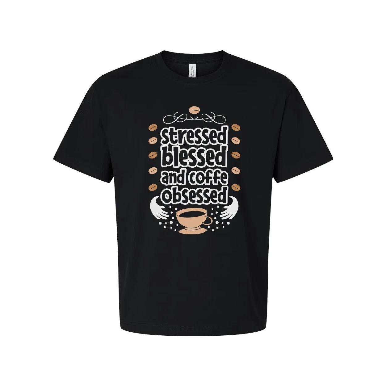 Unisex Coffee Lover T Shirt With Stressed Blessed And Coffee Obsessed Graphic De 2XL