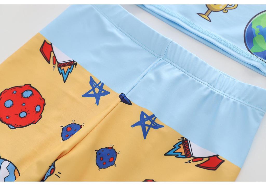 2026 Men's Long Sleeve & Boxer Brief Swimsuit Set for Boys: Kids Small/Medium/Large UV Protection Swimwear
