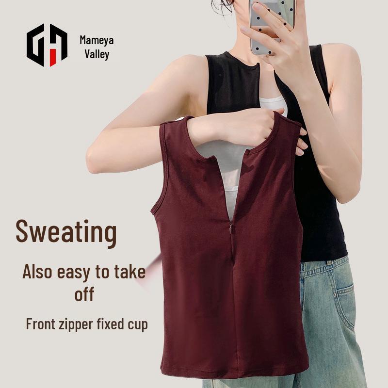 

Women s 2025 Summer Slim Fit Two-Piece Camisole with Zipper XXL вина червоного кольору