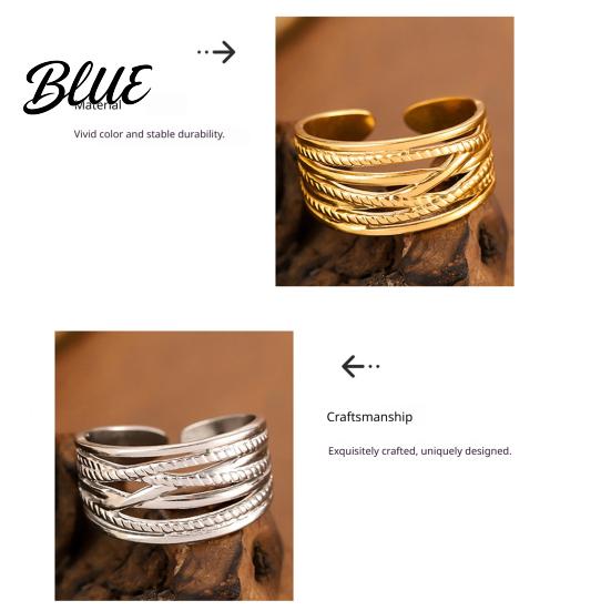 Stainless Steel Finger Band Thumb Ring Geometric Lines Shape Adjustable