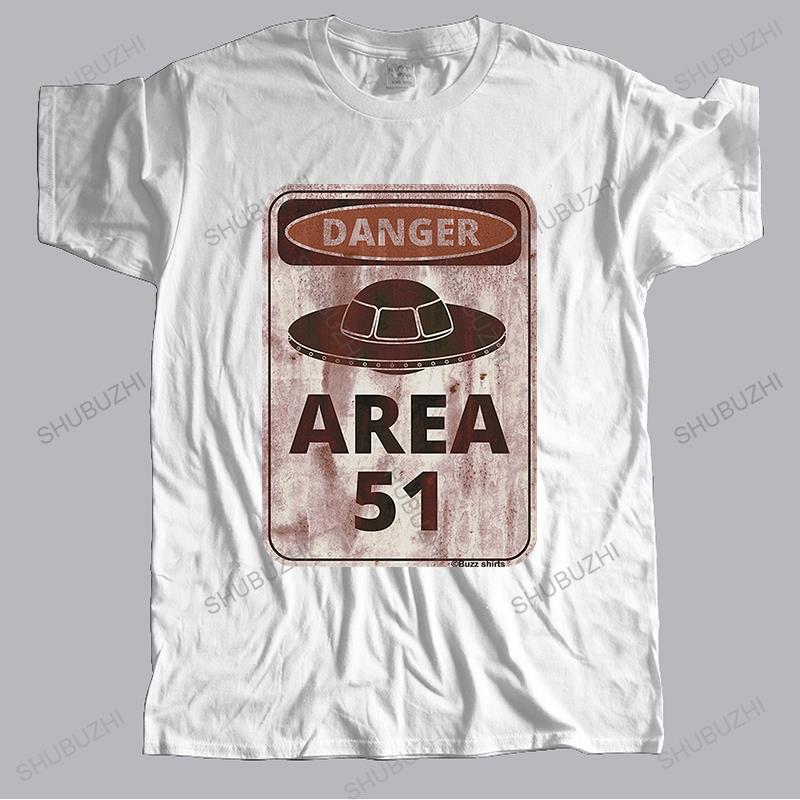 Danger Area 51 Aliens Funny Unisexs Cotton Tshirts UFO Spaceship Space Gift Top T Shits Printing Short Sleeve Casual ONeck S
